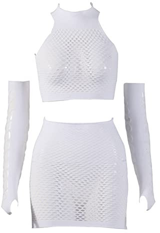 TDEOK Im Dunkeln leuchtende Netzstrümpfe, leuchtende sexy grüne Netzstrümpfe, Dessous-Strumpfhosen, Strumpfhosen-Body mit hoher Taille Sexy Dessous Mit Öffnung (White, One Size)