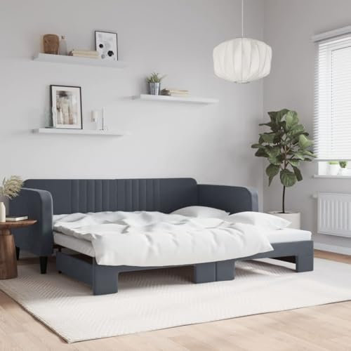 LAPOOH Tagesbett Ausziehbar Dunkelgrau 100x200 cm Samt, Bett, Bed Frame, Familienbett, Bettrahmen, Bett Gestell, Bett Rahmengestell, Schlafzimmer Bett - 3197071