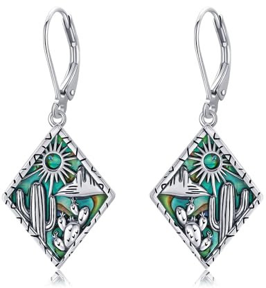 JERWLI Kaktus-Ohrringe für Damen, 925er Sterlingsilber, Türkis, Western-Ohrhänger, Kaktus-Schmuck, Geschenk für Frauen, Mütter und Geliebte