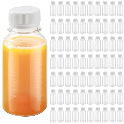 MAKTSAM 70 Pack 100ml Clear Plastic Travel Bottles Bulk, 3.5oz Refillable Containers PET Plastic Juice Bottles with Lids for Shampoo, Lotions, Cream