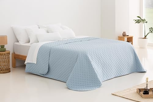 Todocama Feine Tagesdecke mit Stern-Design, für Frühling, Sommer, Herbst und Winter, 100% Mikrofaser, extra weich, Mehrzweck-Bettüberwurf, 140/150/160-250 x 260 cm, Hellblau