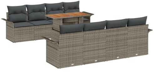 vidaXL Gartensofa-Set mit Kissen 7 pcs Grau Poly-Rattan, Garten und Terrasse, modernes Gartenmöbelset, UV-beständig, leicht, modulare Couch, klappbarer Tisch