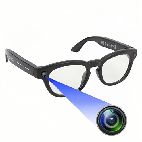 XUMIUZIY Occhiali per Fotocamera, Occhiali Sportivi per Esterni con Fotocamera, Registrazione Video Intelligente HD, da Sole Indossabili con Traduzione di 11 Lingue, Guida,