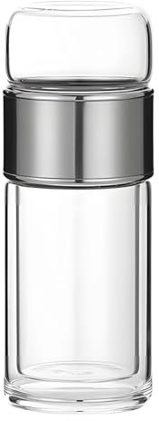 Funabridge Premium Glass Tea Infuser Bottle, 16.9 Oz Travel Mug With Stainless Steel Tea Strainer, Heat-Proof Tumbler For Home And Office, Silver