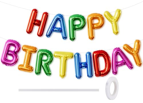 Adeyoo Rainbow Happy Birthday Balloon Banner for Women Men Pet Birthday | 16Inch Rainbow Happy Birthday Foil Balloon, Big Letter Balloons Self Inflating Balloons for Birthday Party Decorations