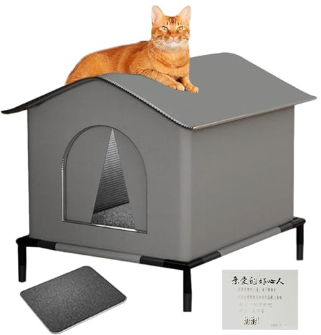 Outdoor Cat House - Portable Insulated Weatherproof Cat Shelter | Warm Outdoor Pet House with Removable Mat Doors and Flap Ideal for Home
