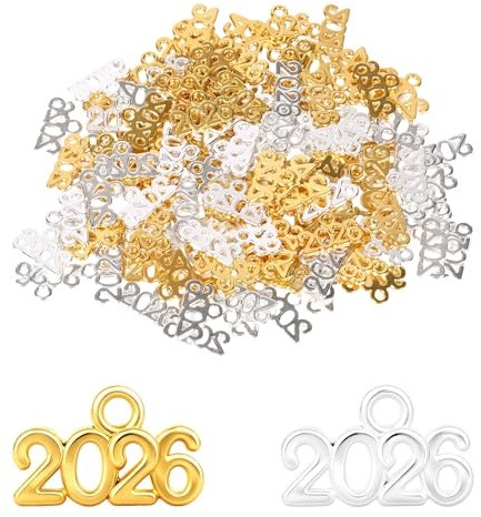 Penitue 120stk 2026 Anhänger, Zinklegierung 2026 Neujahrsanhänger Neujahrs Abschlussquaste für DIY-Bastelidee Schmuckherstellung und Partydekoration