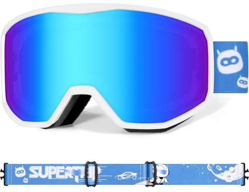 Supertrip Masque Ski Enfant 6-14 Ans, Lunette de Ski Anti-Buée UV400 pour Garçon et Fille,Masque de Ski Enfant Pour Snowboard Motoneige et Alpinisme