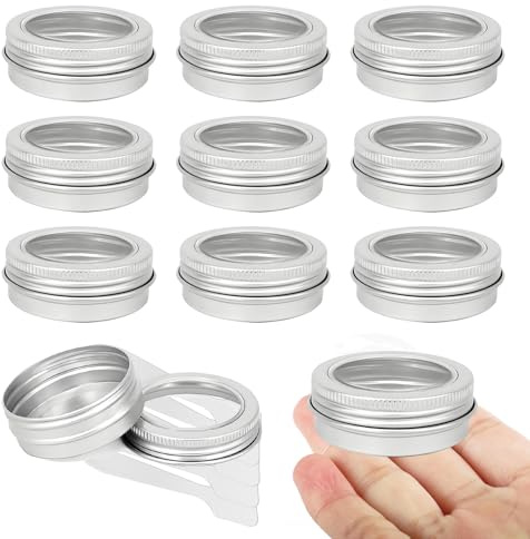 BPackGo 10 Stück 30ml Aluminium Dose mit Schraubdeckel Sichtfenster Silber Leer Runde Aludose Alu Tiegel Schraubdose Cremedose Kosmetikdose für Salben Kerzen DIY Aufbewahrung - 50mm x 22mm