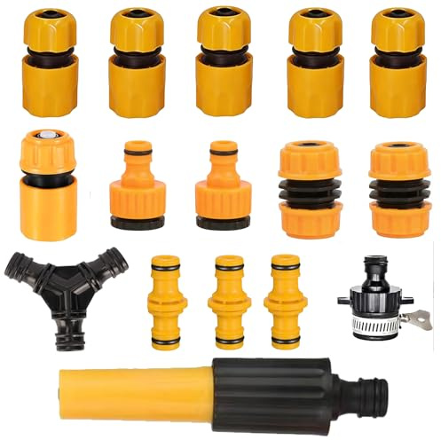 Garden Hose Quick Connect Fittings, 16 Pieces 1/2 Inch Garden Hose Connection Set with Y Splitter Hose Coupling Accessories, Quick Connector for Outdoor Watering
