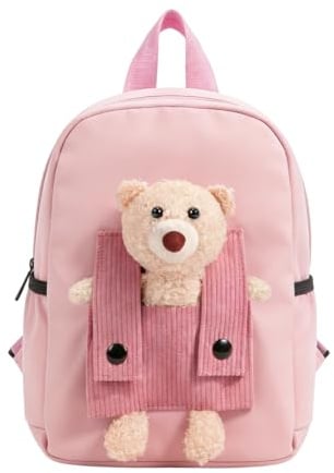 MorLuks Kindergartenrucksack, Rucksack Kleinkind Kinder, Schulranzen Mädchen und Jungen Schulranzen Kita mit Herausnehmbarer Bärenpuppe für Kindergarten Schule(Rosa)