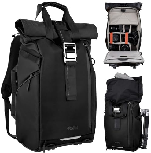 Rollei Fotoliner Ocean Rolltop Kamerarucksack Wasserdicht Fotorucksack Groß Kamera Rucksack mit Laptopfach Stativhalter für DSLR SLR Kameras