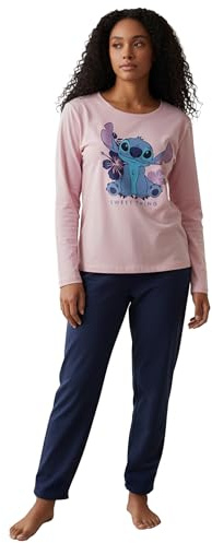Disney Lilo & Stitch Schlafanzug für Damen - Sweet Thing Pyjama Set Langarm Oberteil mit Hose Rosa/Blau