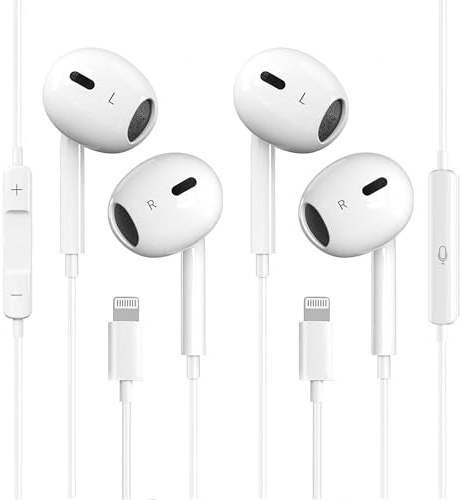 iPhone Wired Earbuds Earphones 2 Pack, APPLE MFi Certified In Ear Lightning Headphones Compatible with iPhone 14/13/12/11/8/7/X/Pro/Pro Max iPad (White)