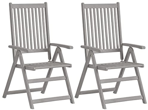 MOBCANT 2 STK. Gartenstühle & Outdoor-Stühle grau Massivholz Stühle verstellbar Holzstühle für Garten, Terrasse, Balkon (57 x 69 x 110 cm)