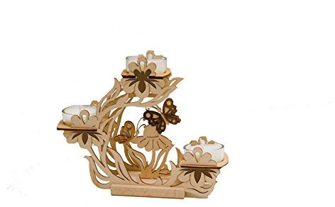 Kuhnert - hochwertiger Blütenkranz / Teelichtkranz Schmetterlinge für 3 Teelichter - aus Edelholz - 17 x 20 x 5,5cm - Made in Germany