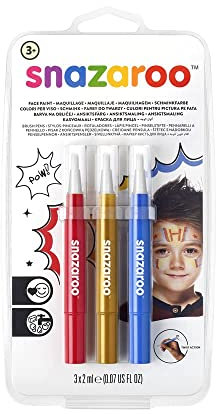 Snazaroo 1180140 Kinderschminke, Schminkstift mit Pinselspitze, 3 Farben Set Abenteuer, rot/gold/blau