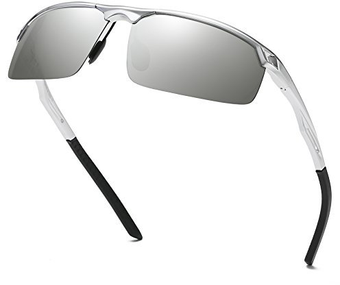 DUCO Sonnenbrille für Herren Retro Polarisierte Sonnenbrille Ultraleichte Sportbrille Al-Mg Metallrahmen Fahrerbrille 8550 (Silber)
