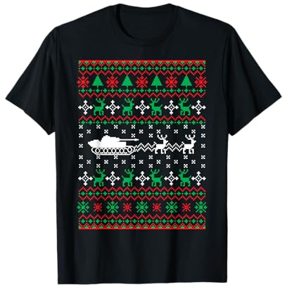 Panzerfahrer Ugly Christmas Panzer T-Shirt - Herren - Schwarz - S - Kurzarm - Klassisch geschnitten - Ugly Christmas Tierdruck T-Shirt