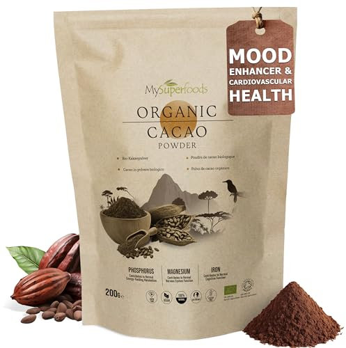 Organic Cacao/Cocoa Powder 200g | Pure & Unsweetened | Mood Enhancer & Cardiovascular Health | Natural Source of Magnesium | Perfect for Smoothies, Baking & Hot Chocolate | Non-Alkalised, Vegan