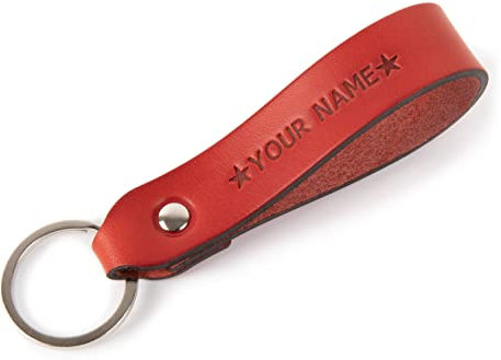 HAPPER STUDIO Porte-clés en cuir italien avec votre nom/texte, rouge, M