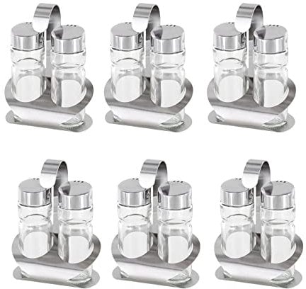 Westmark Menage Salz und Pfeffer, 6 Stück, 3-tlg., Fassungsvermögen: je 40 ml, Rostfreier Edelstahl/Glas, Wien, Silber/Transparent, 650222E2