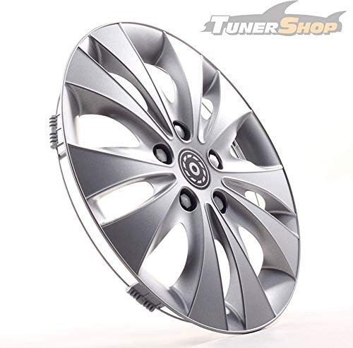 Tunershop 4 Radkappen Radzierblenden 14 Zoll Storm Silber 4-2432169 kompatibel mit BMW Daihatsu KIA Mazda Opel Skoda Volvo