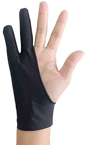 Qiuyan Free Size Black Tablet Drawing Anti-fouling Glove Artist Two Finger Glove for Graphic Tablet, Art Creation and iPad Pro Pencil Fit for Right Hand or Left Hand