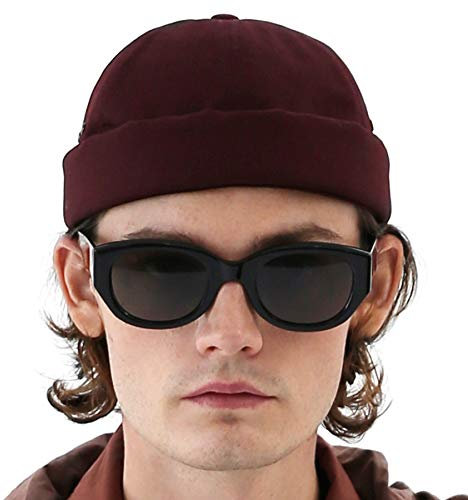 UNDERCONTROL Cappello da Pescatore da Marinaio Senza Visiera Vintage con Polsini arrotolati, Senza Visiera, con Teschio Miki e Cinturino in Pelle, per Uomo e Donna - Made in Korea - (Vino)