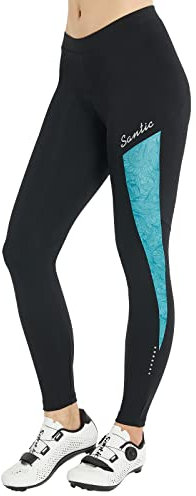 Santic Pantalon Cycliste Femme Rembourré Longues avec Coussin pour Cyclisme - Bleu M