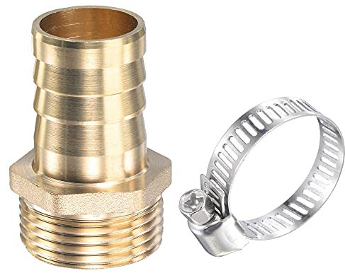 sourcing map Raccord Cannelé Laiton Tuyau Droit 25mm x G1 Mâle Filetage Tuyau Connecteur avec Acier Inoxydable Tuyau Pince Paquet de 1