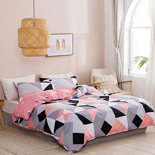OPOWWEE Bettwäsche Set 135 x 200cm Weiß Schwarz Rosa Grau Geometrisch Bettbezug 100% Weiche Angenehme Mikrofaser + 1 Kissenbezüge 80 x 80 cm