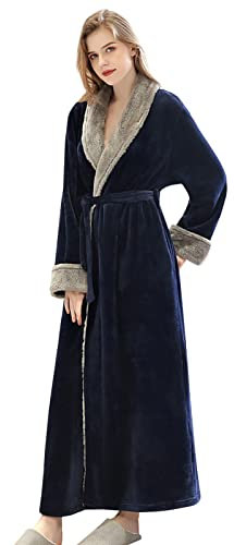 CaiDieNu Vestaglia Donna Invernale Lunga: Accappatoio Calde In Morbida Pile - Idee Regalo Di Natale Per La Moglie - Blu XL