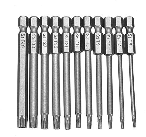Mesee Lot de 11pcs Bits Tournevis Embouts de Tournevis Magnétique Torx Creux T6-T40 de Tige Hexagonale 1/4 à Tête Torx de Sécurité Inviolable 75mm Bit Set Tournevis Électriques Hex Tige en Acier
