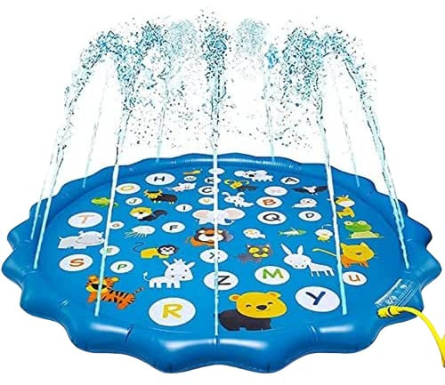 Splash Pad, Sprinkler & Splash Play Mat for Toddlers, Inflatable Outdoor Party Sprinkler Pad Wading Pool for Kids Age 3+, Water Toys for Summer Outdoor Garden Beach-170cm/66 (Alphabet)