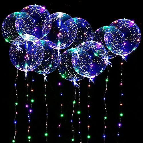 Light Up Balloons 10 Packs Luminous Balloons LED Fairy Lights Bobo Balloons with 10ft Lights Helium Glow Balloons for Birthday, Wedding Valentine's Day Christmas Party Decoration multicoloured