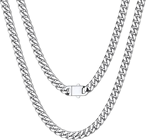 Bestyle Kette Herren Edelstahl Panzerkette 5mm Kubanische Gliederkette 50cm lange Silberkette Hip Hop Schmuck für Männer Frauen Jungen