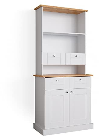 Vicco Hochschrank Bergamo, Küchenkommode, Weiß/Eiche, 80 cm