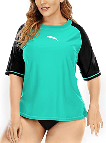 Halcurt UV Shirt Damen Übergröße UPF 50+ Kurzarm Rash Guard 1X-4X | Sonnenschutz Schwimmshirt, Atmungsaktiv, Schnell Trocknend, Nur Schwimmoberteil, Raglan Ärmel, Lockere Passform