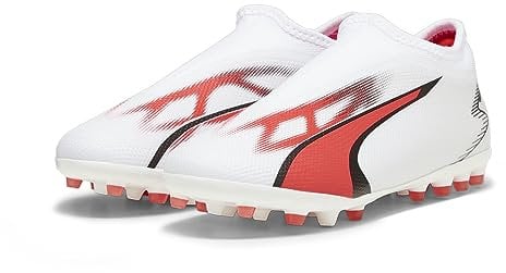 PUMA Ultra Match LL MG JR, Zapatillas de fútbol Unisex niños, White Black-Fire Orchid, 28 EU