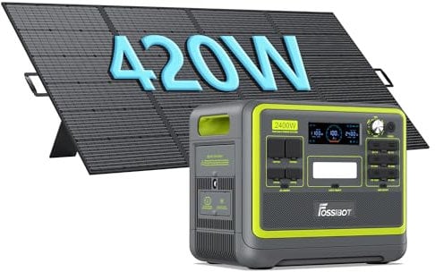FOSSiBOT F2400 Generateur Electrique Portable Panneau Solaire 420W, 2048Wh LiFePO4 Générateur Solaire UPS, 3 Sortie CA 2400W (4800W Pic), 1100W Charge Rapide Power Station Camping, Voyage Vert