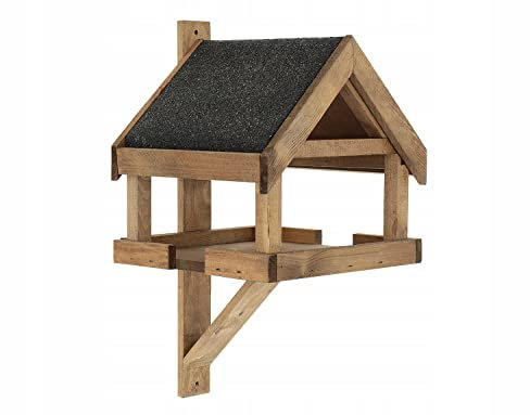 MAZUR Vogelfutterhaus aus Holz | 26.5x26.5x48.5cm | Nistkasten | Vogelfutterspender | Vogelfutterstation | Vogelhaus | Vogelhäuschen | Wetterfest | Kleinvögel, Gartenvögel, Singvögel, Wildvögel