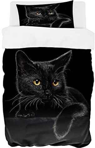 Zomer Bettwäsche Set 135x200 cm 2teilig Bettbezug Mikrofaser Bettwäsche Deckenbezug mit Schwarze Katze Motiv - 1 Flauschige Bettdeckenbezug und 1 Kissenbezug 80x80cm