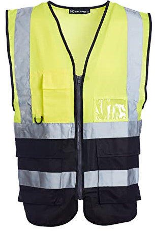 Blackrock Yellow & Black Premium Hi Vis Vest With Pockets, ID Pouch & Key Loop, Mens Womens Reflective High Vis Vests With Secure Zip, Safety Vest Security Clothing, Fully EN Certified - Size Large