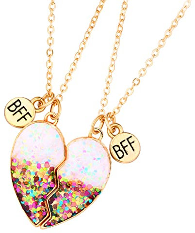 LENTQIUTT 2 Pcs BFF Halskette Loose Powder Ombre Halskette Freundschaft Anhänger Halskette Set Best Friend Freundschaftskette Mädchen Geburtstagsgeschenk für Best Friend (Gold)