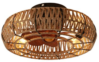 BVSPA 20 Inch Low Profile hemp rope Ceiling Fans，Farmhouse Caged Ceiling Fan with Lights Remote Control, Industrial Rustic Ceiling Fans for Kitchen, Bedroom, Dining Room
