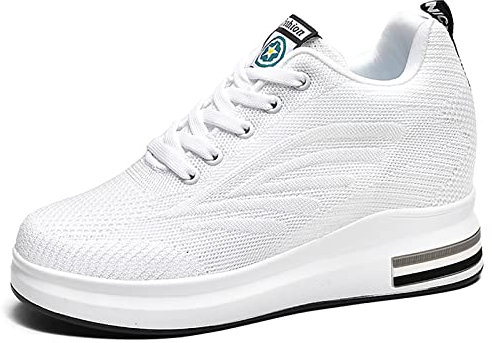 AONEGOLD Zapatillas de Cuña Deportivas para Mujer de Moda Deporte Zapato Transpirables Altas Primavera/Verano Tacón Sneakers 8.5CM(Blanco,37 EU)