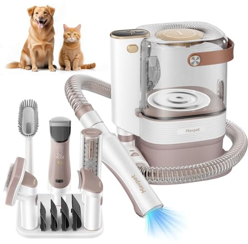 Mavpet Kit de toilettage pour chien et aspiration sous vide, 3 niveaux pour poils de chien avec tondeuse pour poils épais, grande poubelle à poussière de 3 L pour toilettage de perte de poils avec 6