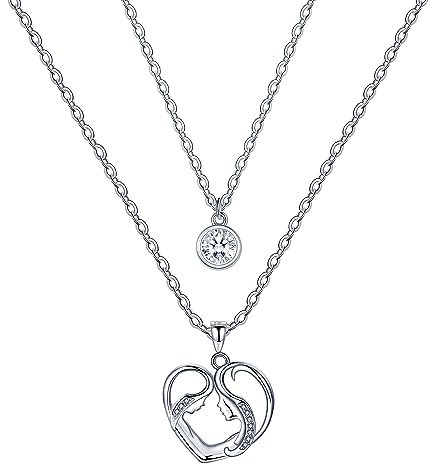 JENDEAR SHINE Mutter Tochter Halskette, Doppellagige Halskette aus 925 Sterling Silber, mit Zirkonia Anhänger, Geburtstagsgeschenke für Mutter und Tochter