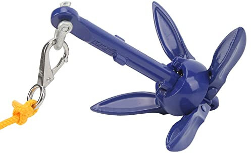 Marine-Anker, Blauer Aluminium-Klappanker, Robuster Kajak-Anker mit Gelbem Seil Zum Angeln von Kajaks, Kanus, Jetskis, SUP-Paddle-Boards und Kleinen Booten